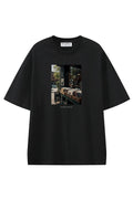 Filova Studios Record Shop Black graphic T-shirt, front view