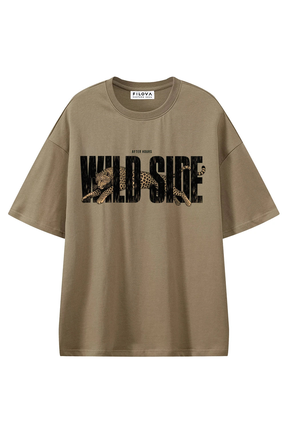 Wild Side Streetwear Coffee graphic T-shirt, front view