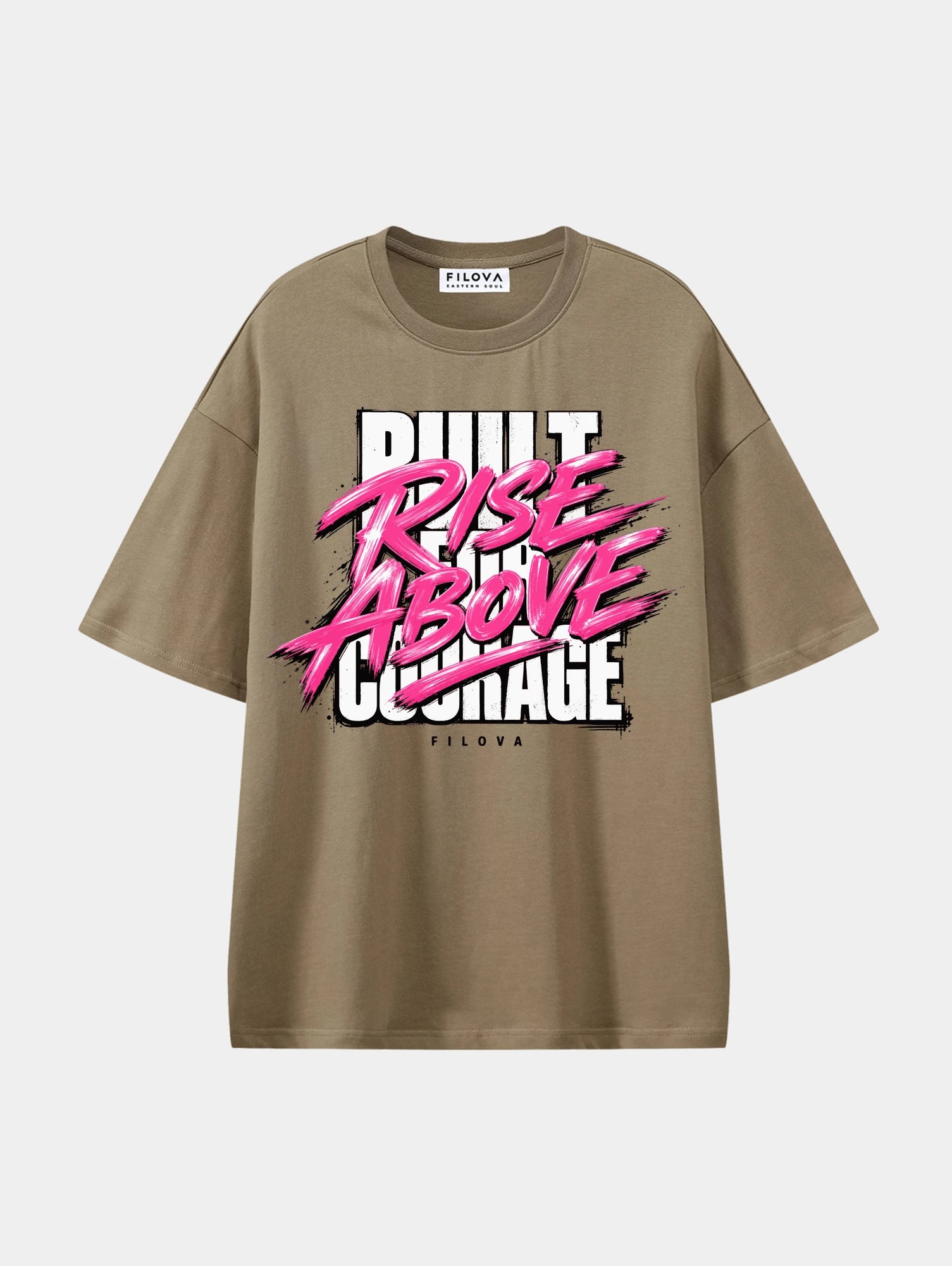 Rise Above Courage Coffee graphic T-shirt, front view