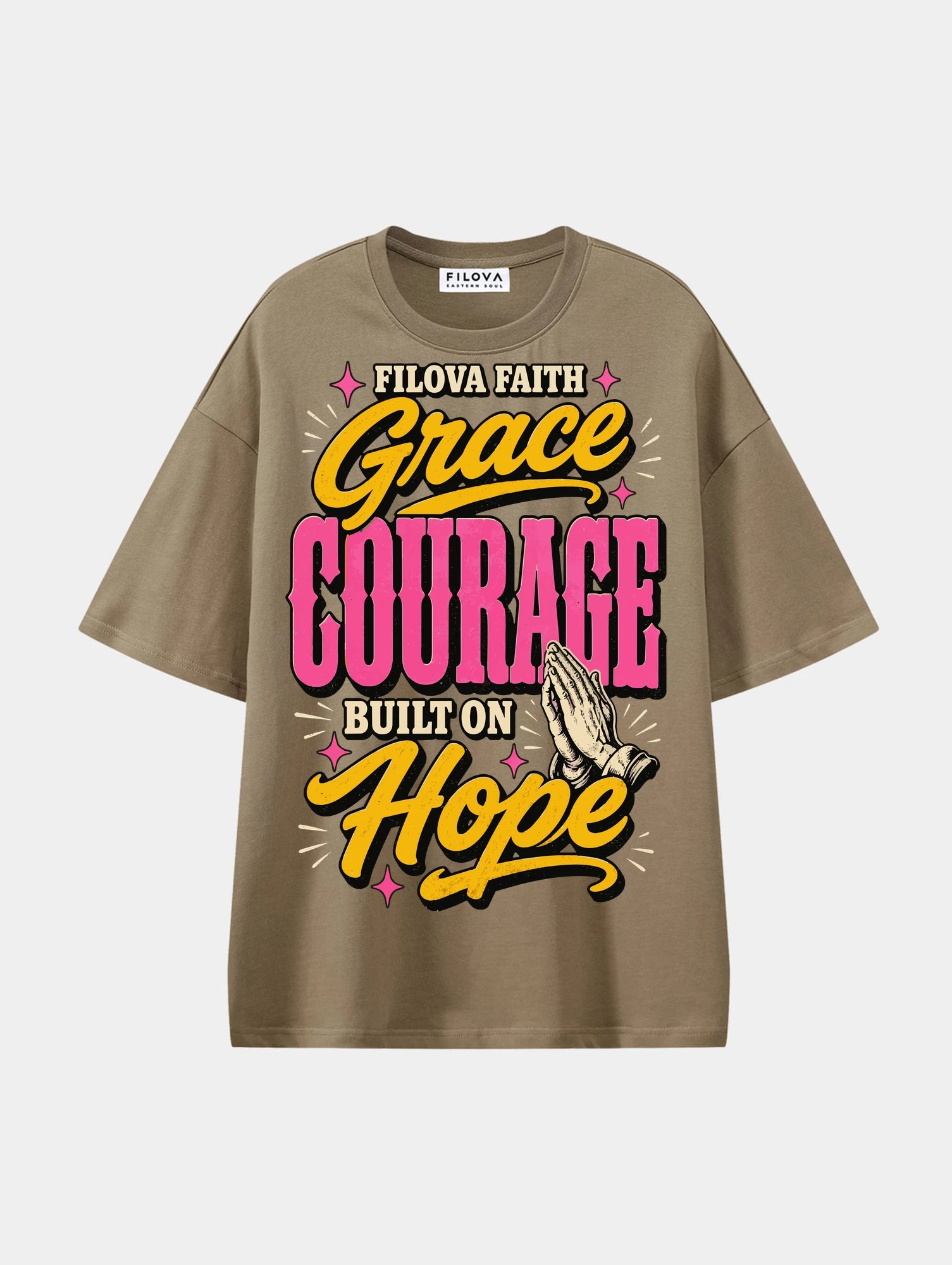 Grace Courage Hope Coffee graphic T-shirt, front view