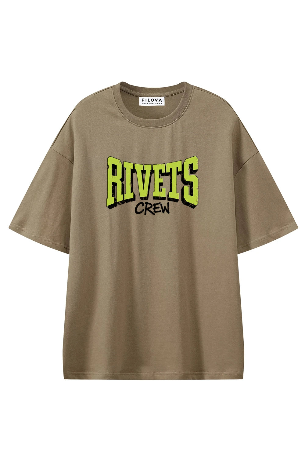Rivets Crew Coffee graphic T-shirt, front view