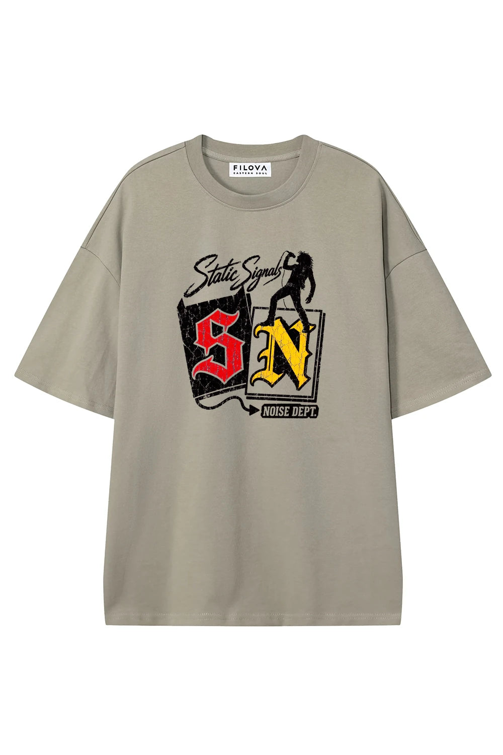Static Signal Dark Apricot graphic T-shirt, front view