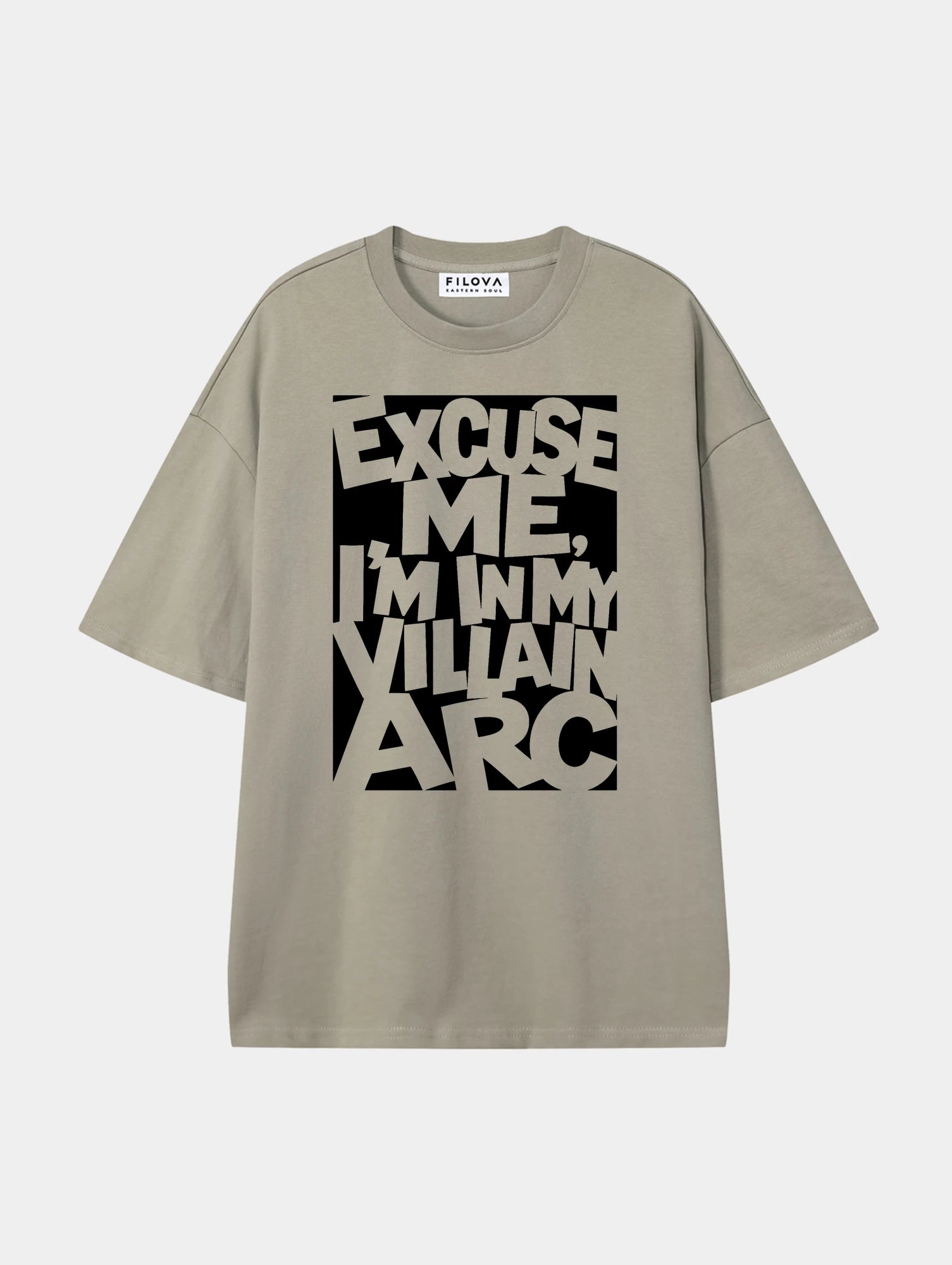 Excuse Me Im In My Villain Arc Dark Apricot graphic T-shirt, front view