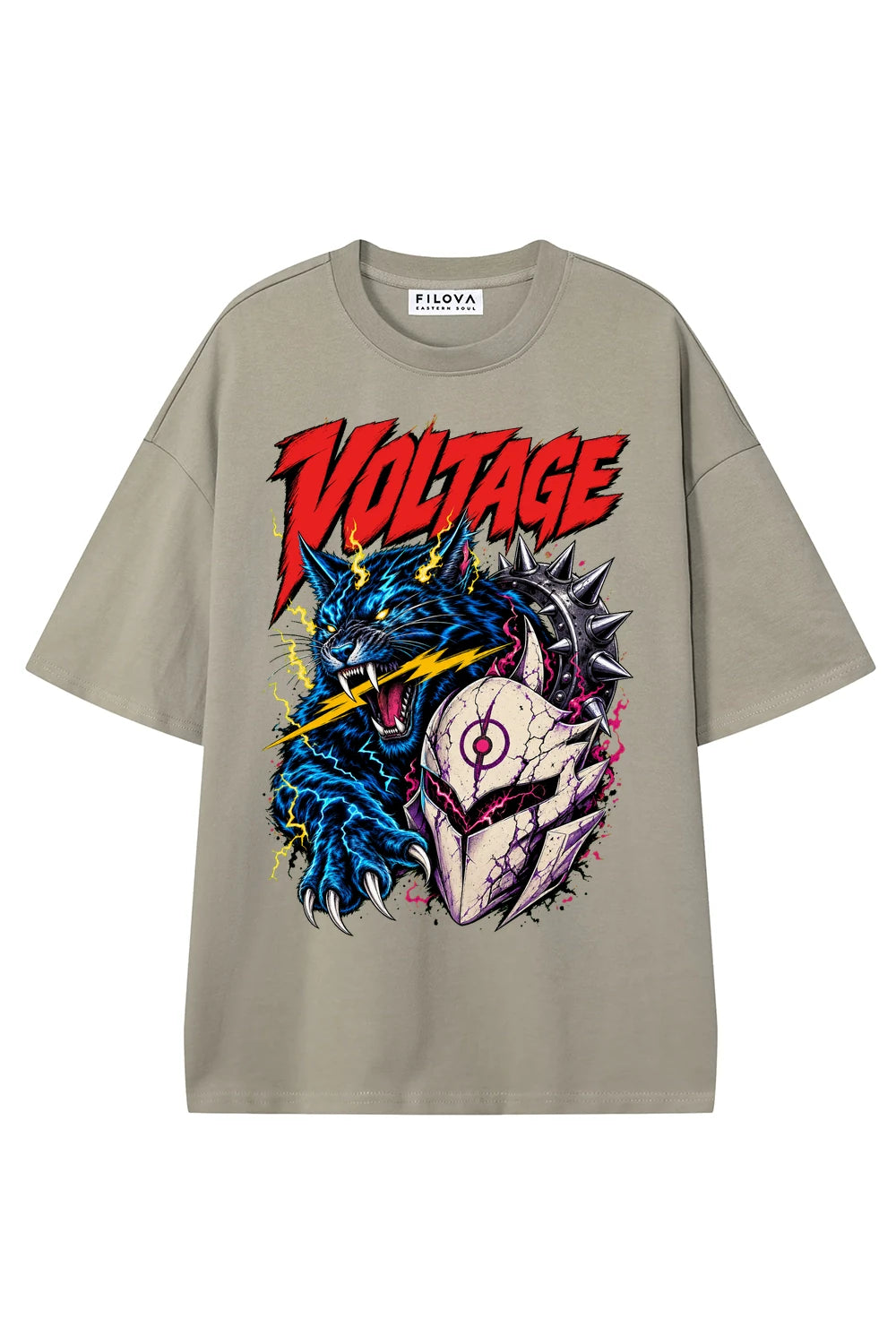 Voltage Unleashed Dark Apricot graphic T-shirt, front view