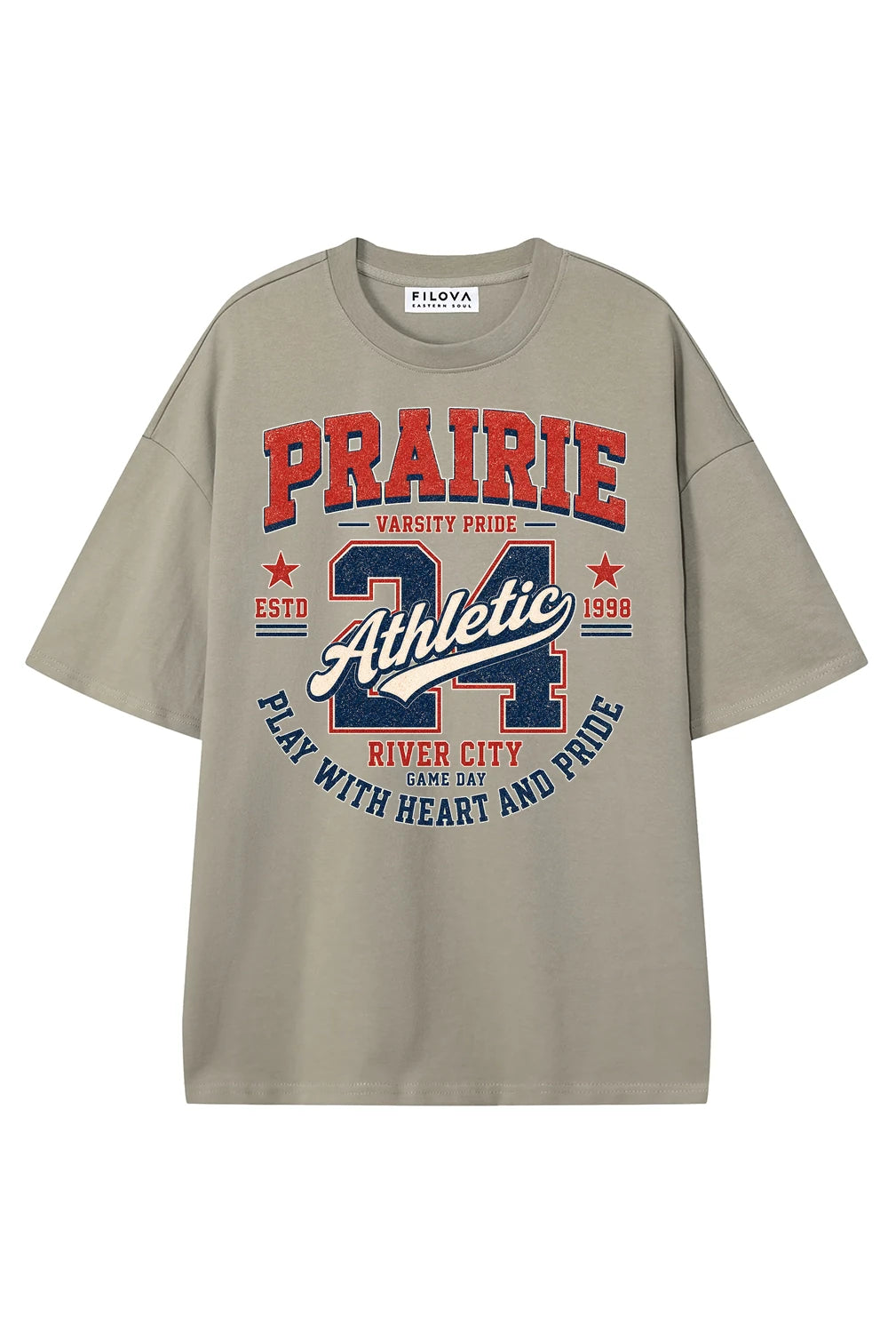 Prairie Athletic Dark Apricot graphic T-shirt, front view
