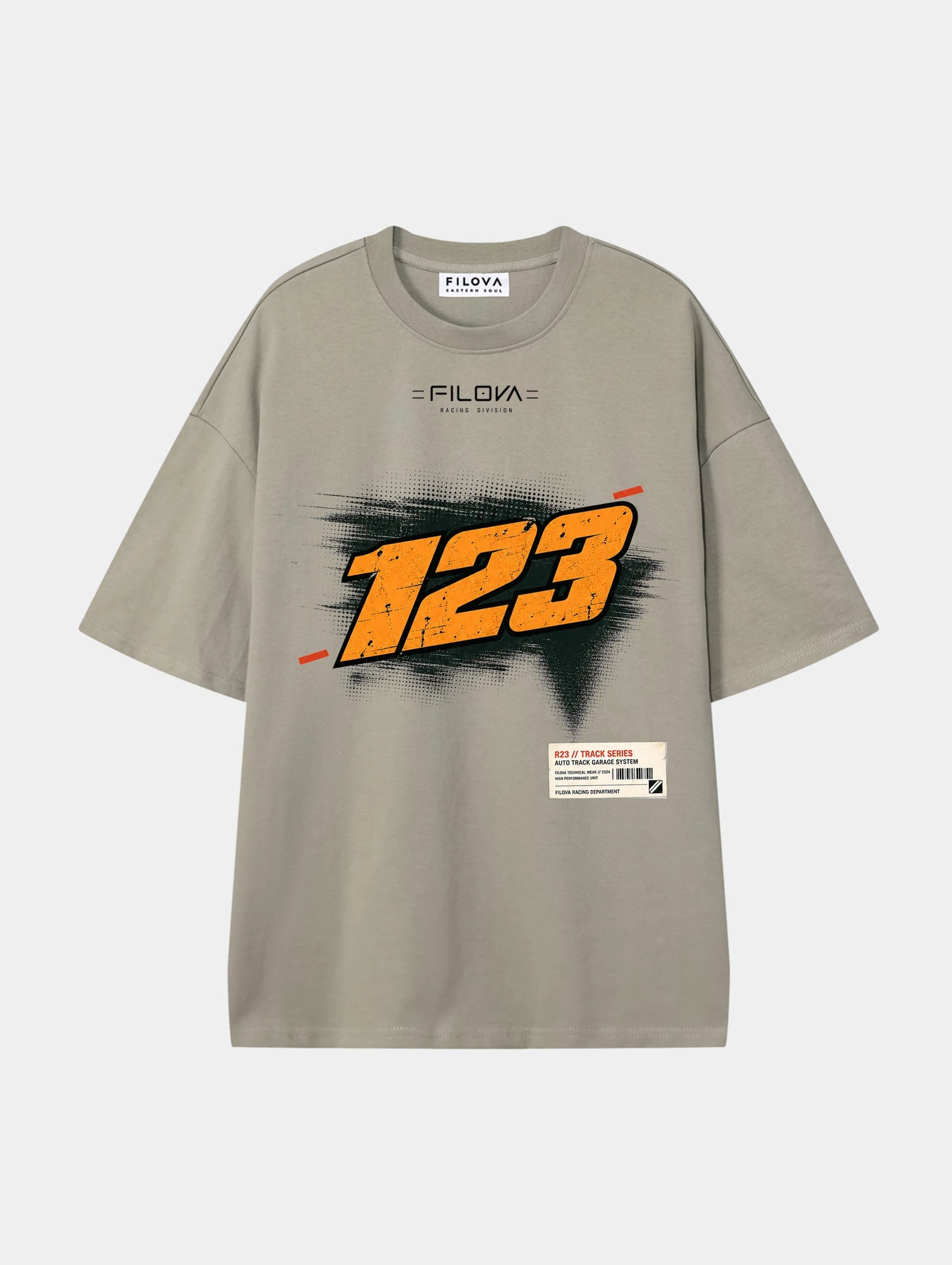 Filova racing 123 Dark Apricot graphic T-shirt, front view