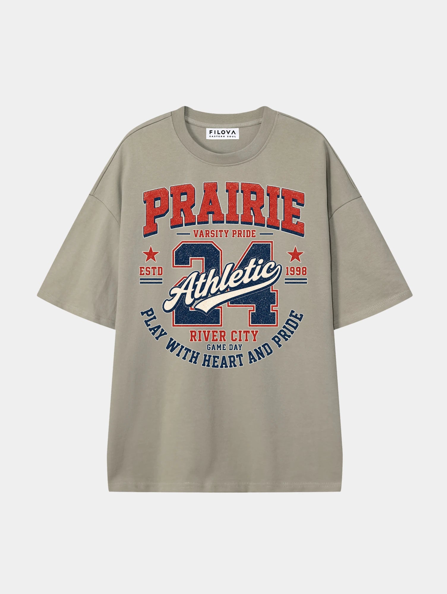 Prairie Athletic Dark Apricot graphic T-shirt, front view