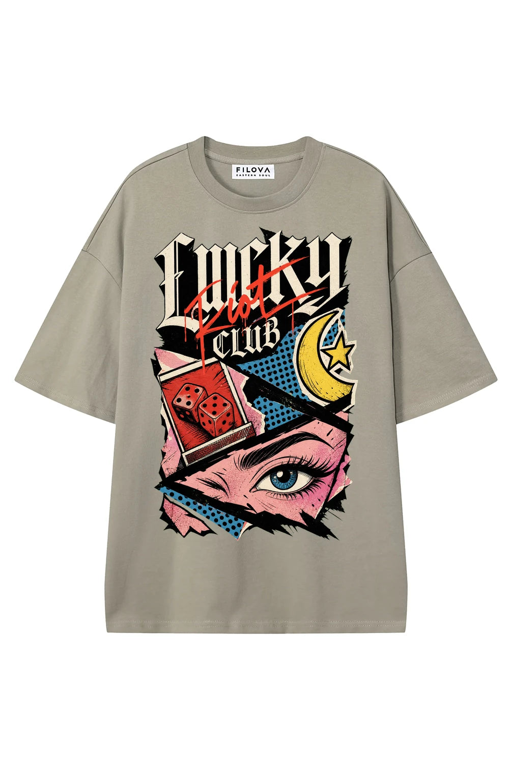 Lucky Riot Club Dark Apricot graphic T-shirt, front view