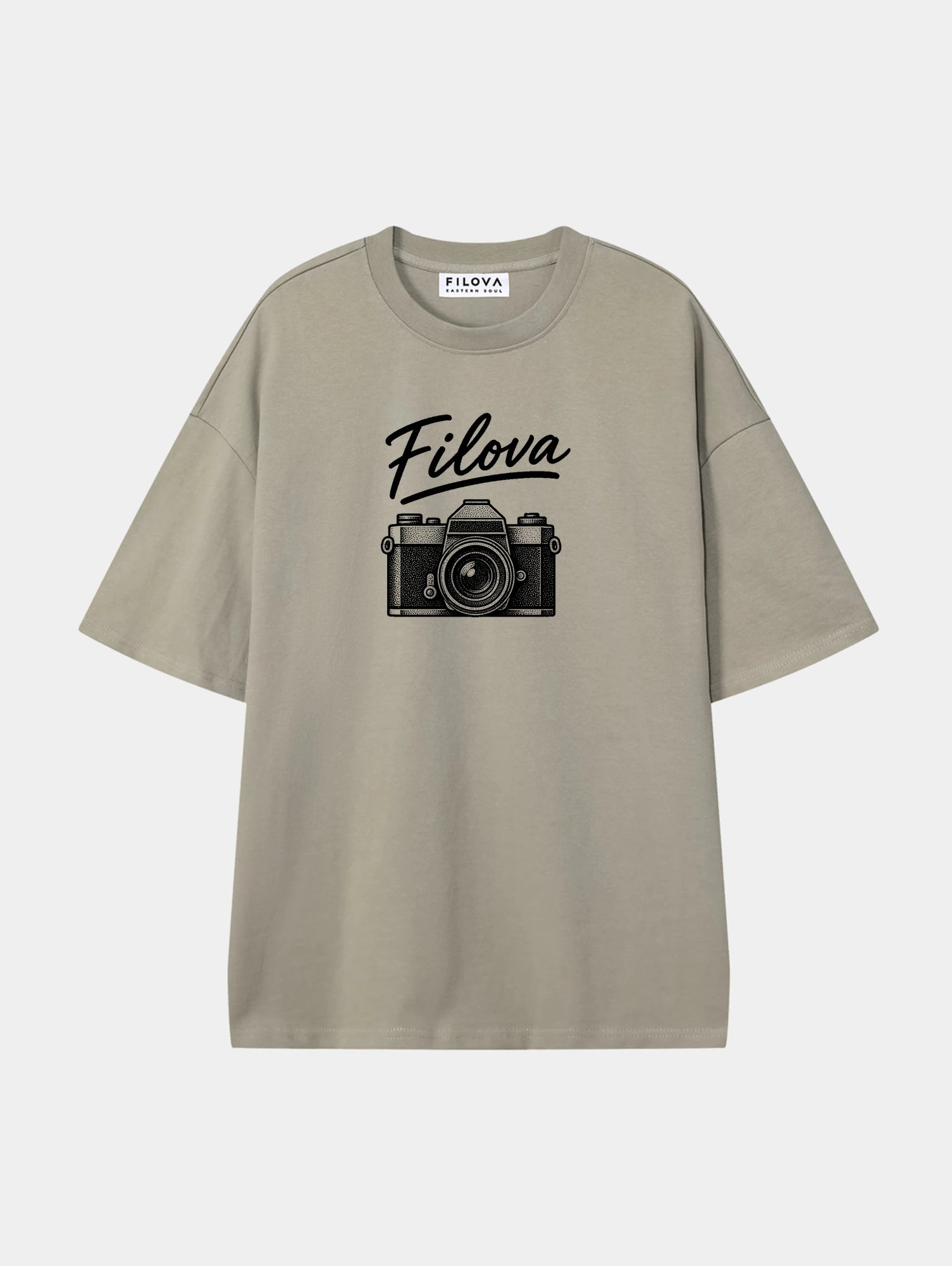 Filova Camera Mark Dark Apricot graphic T-shirt, front view