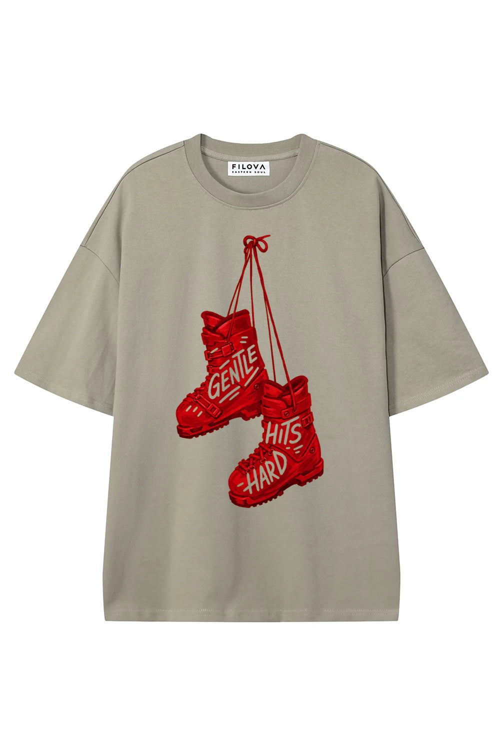 Gentle Hits Hard Dark Apricot graphic T-shirt, front view