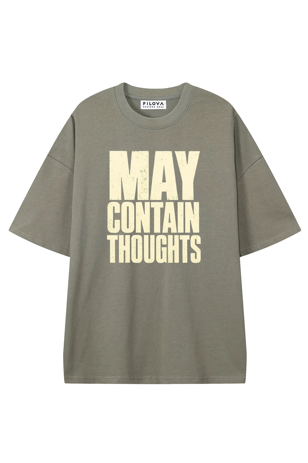 May Contain Thoughts Dark Gray graphic T-shirt, front view
