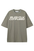 Slightly Confused Dark Gray graphic T-shirt, front view