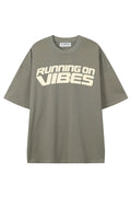 Running On Vibes Dark Gray graphic T-shirt, front view