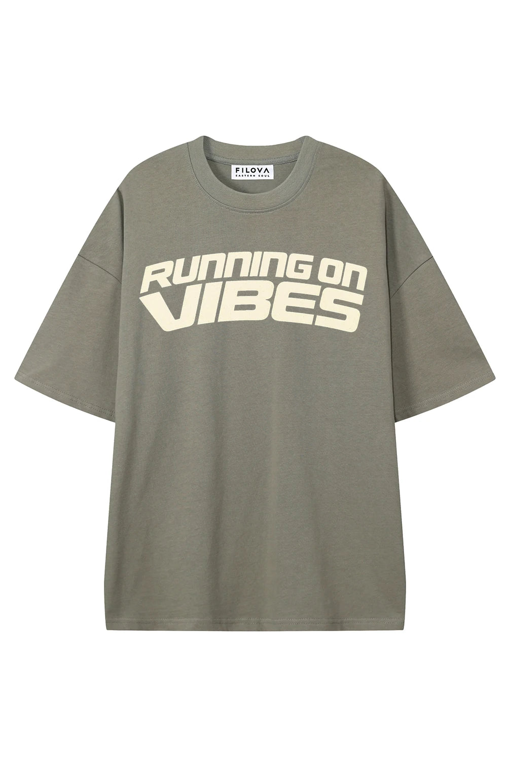 Running On Vibes Dark Gray graphic T-shirt, front view