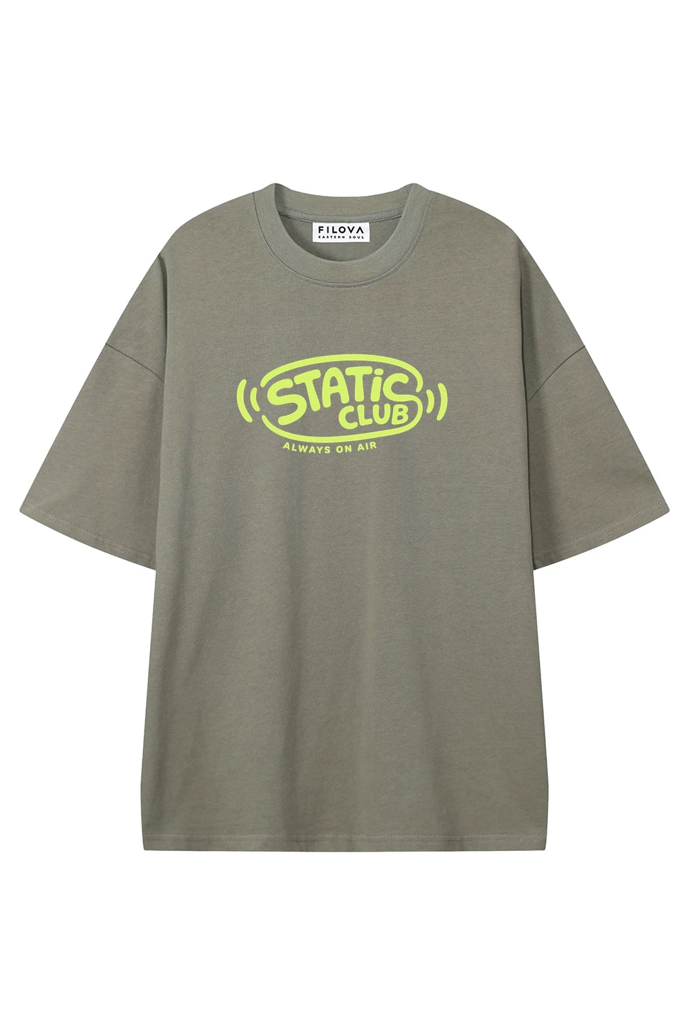 Static Club Dark Gray graphic T-shirt, front view
