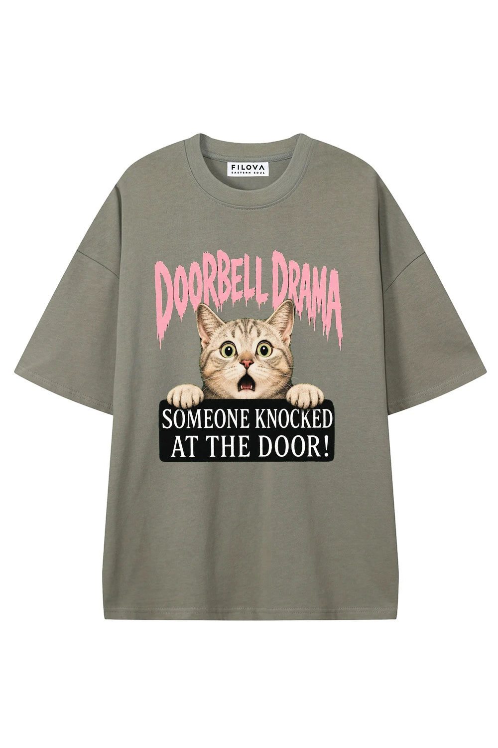 Doorbell Drama Dark Gray graphic T-shirt, front view