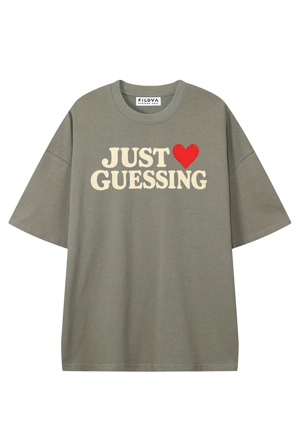 Just Guessing Dark Gray graphic T-shirt, front view