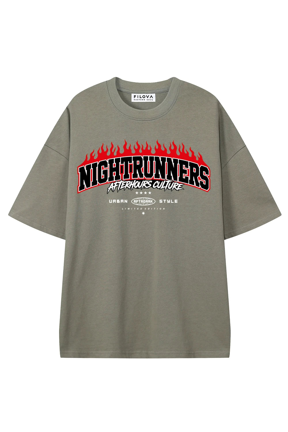 Nightrunners Dark Gray graphic T-shirt, front view