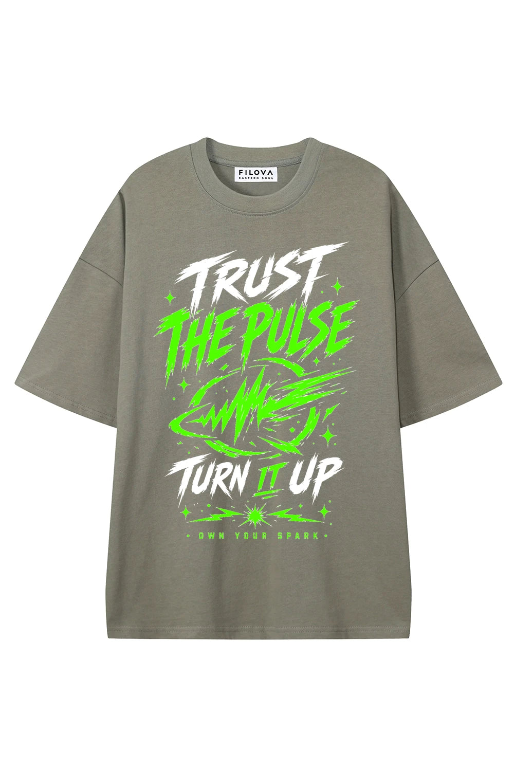 Trust The Pulse Dark Gray graphic T-shirt, front view