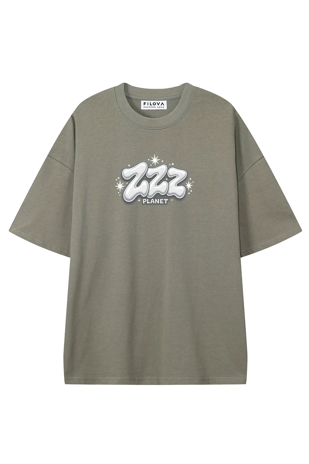 ZZZ Planet Dark Gray graphic T-shirt, front view
