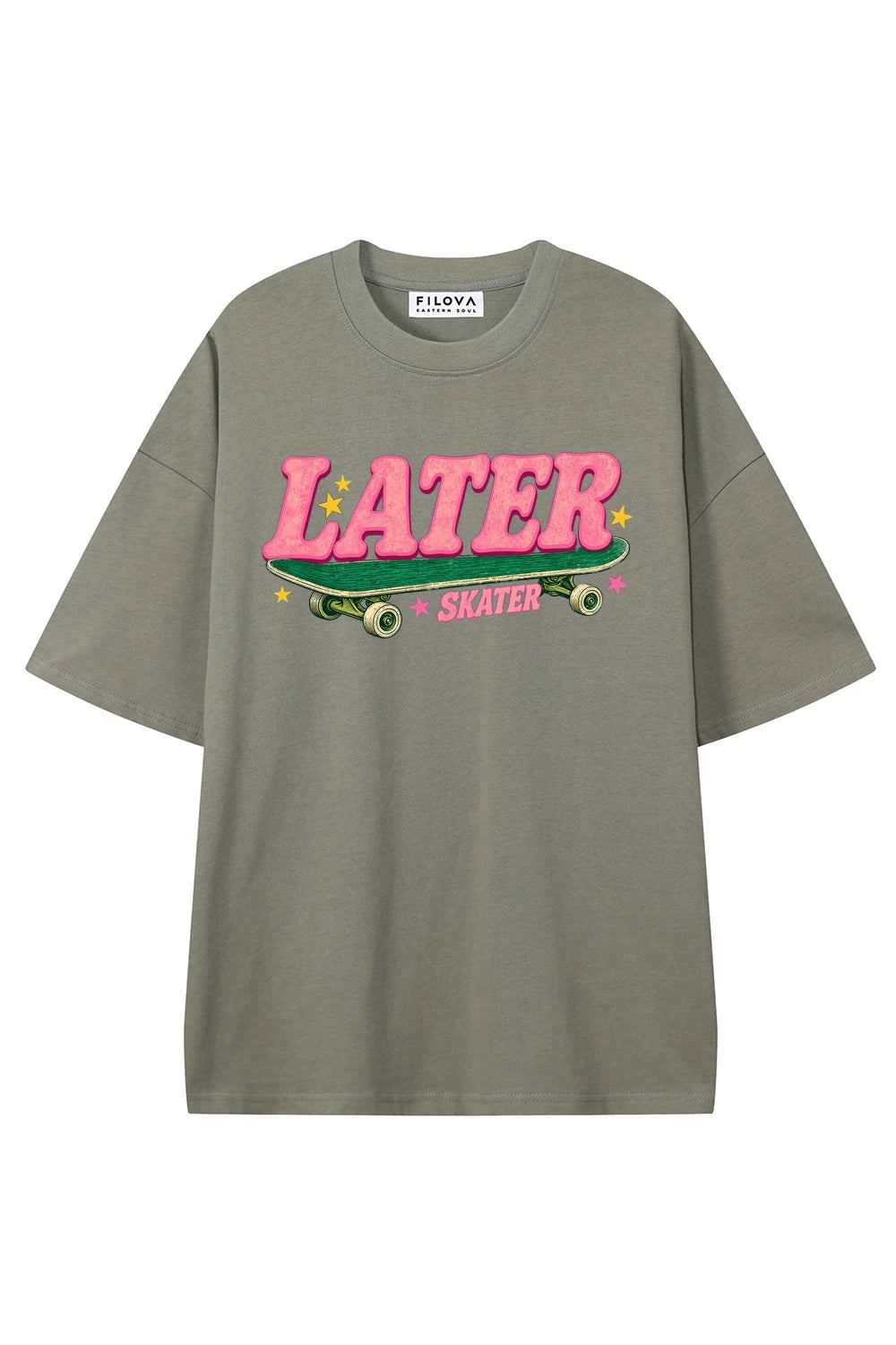 Later Skater Dark Gray graphic T-shirt, front view