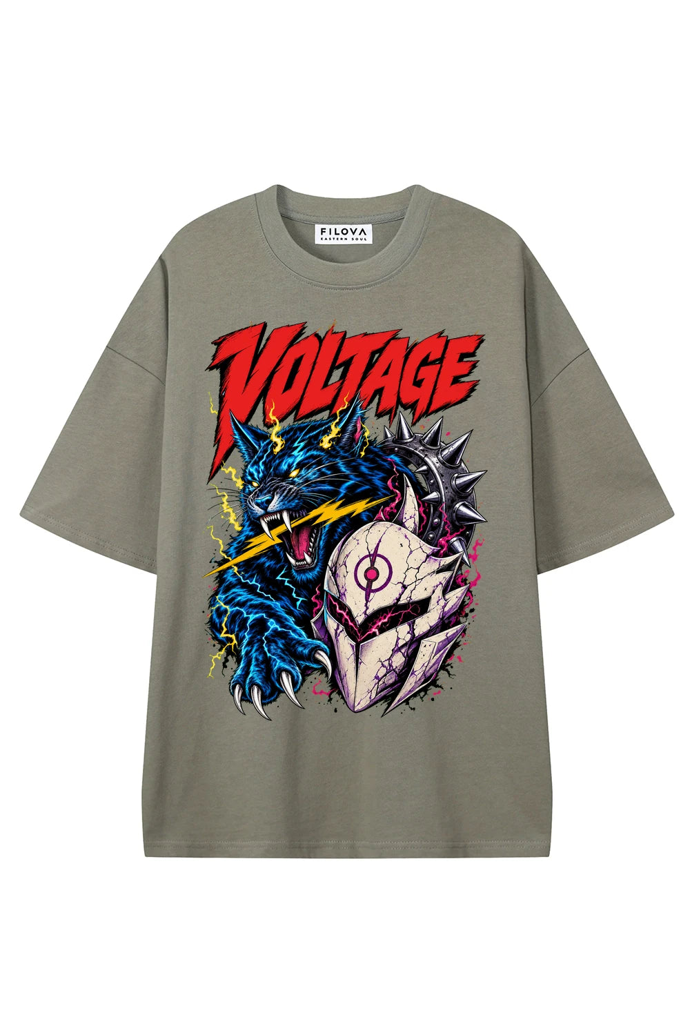 Voltage Unleashed Dark Gray graphic T-shirt, front view