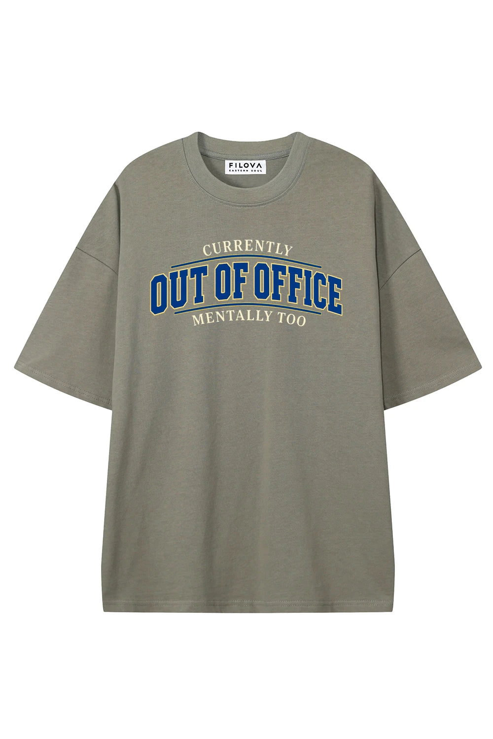 Currently Out Of Office Mentally Too Dark Gray graphic T-shirt, front view