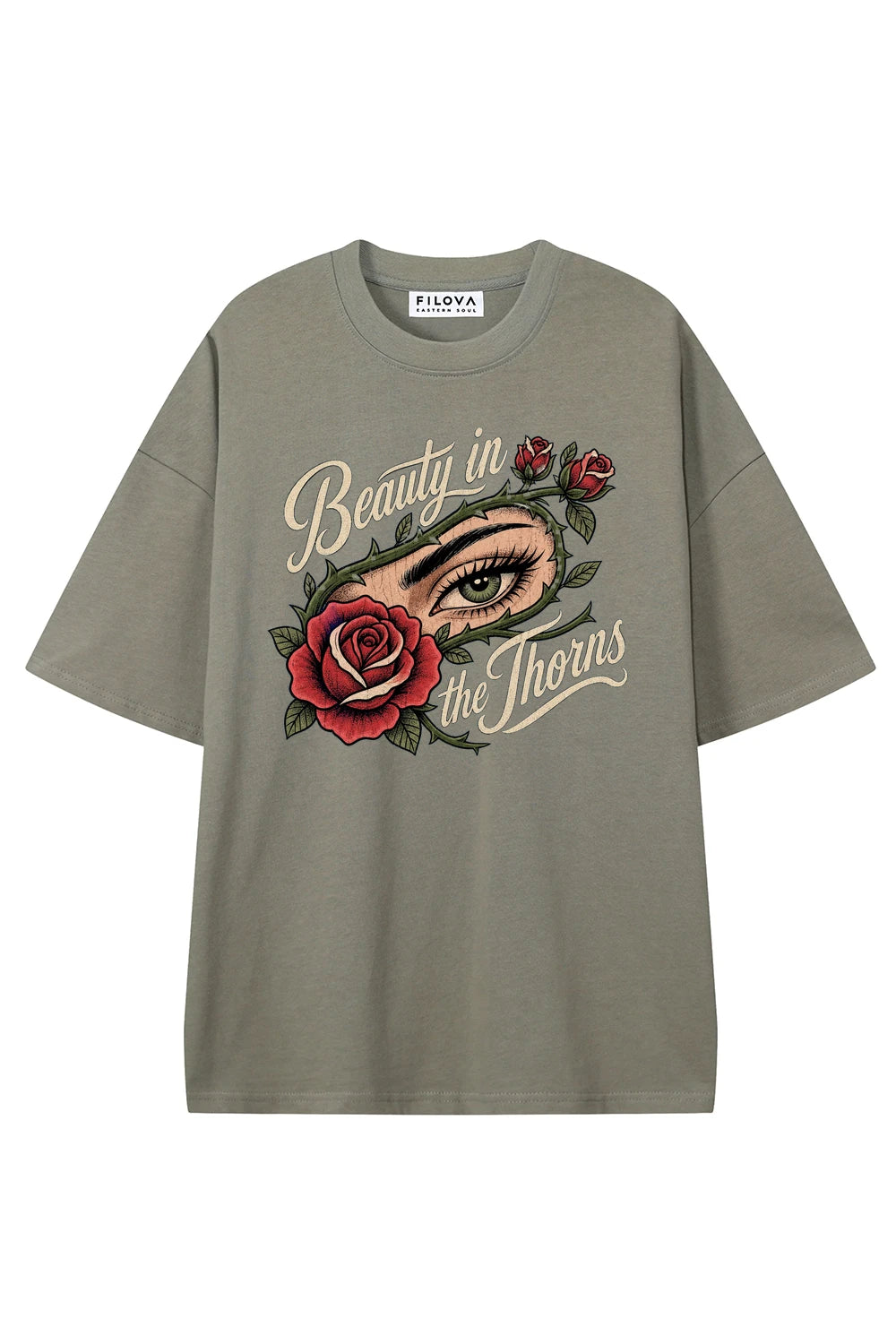 Beauty In The Thorns Dark Gray graphic T-shirt, front view