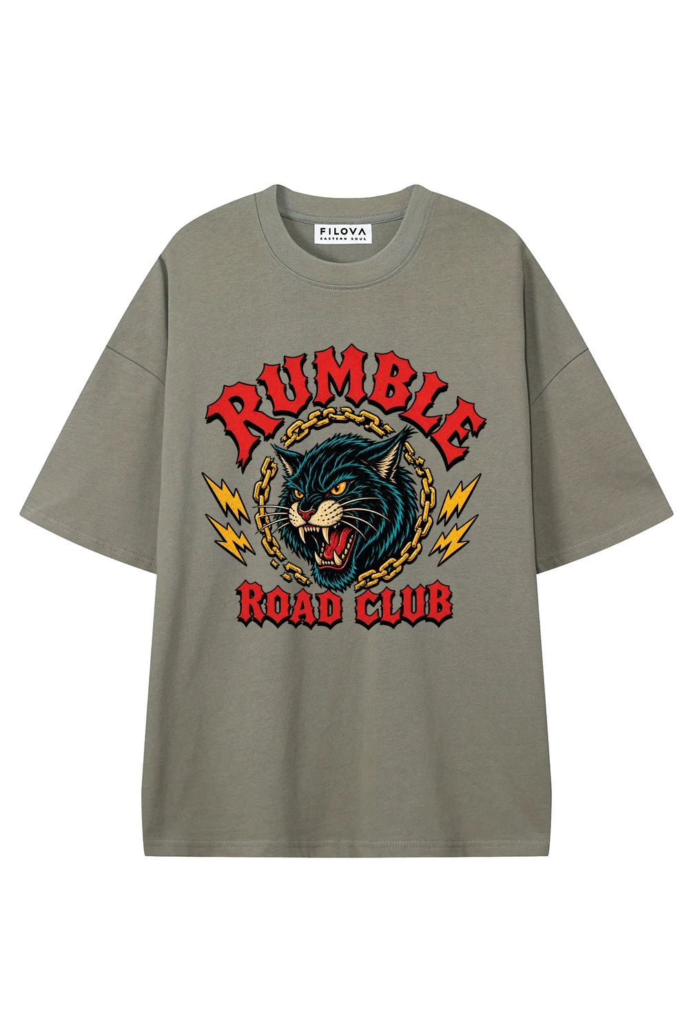 Rumble Road Club Dark Gray graphic T-shirt, front view