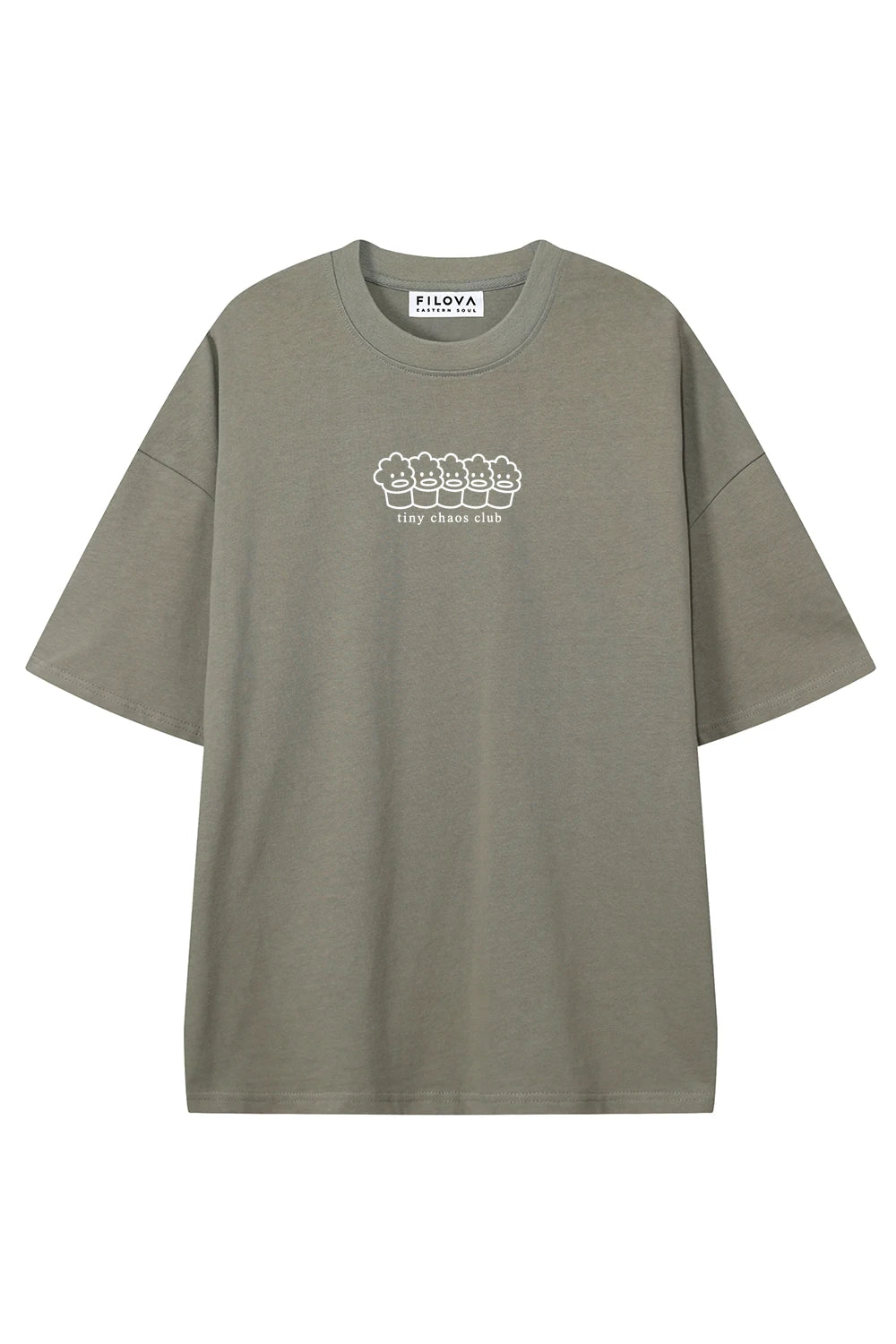Tiny Chaos Club Dark Gray graphic T-shirt, front view