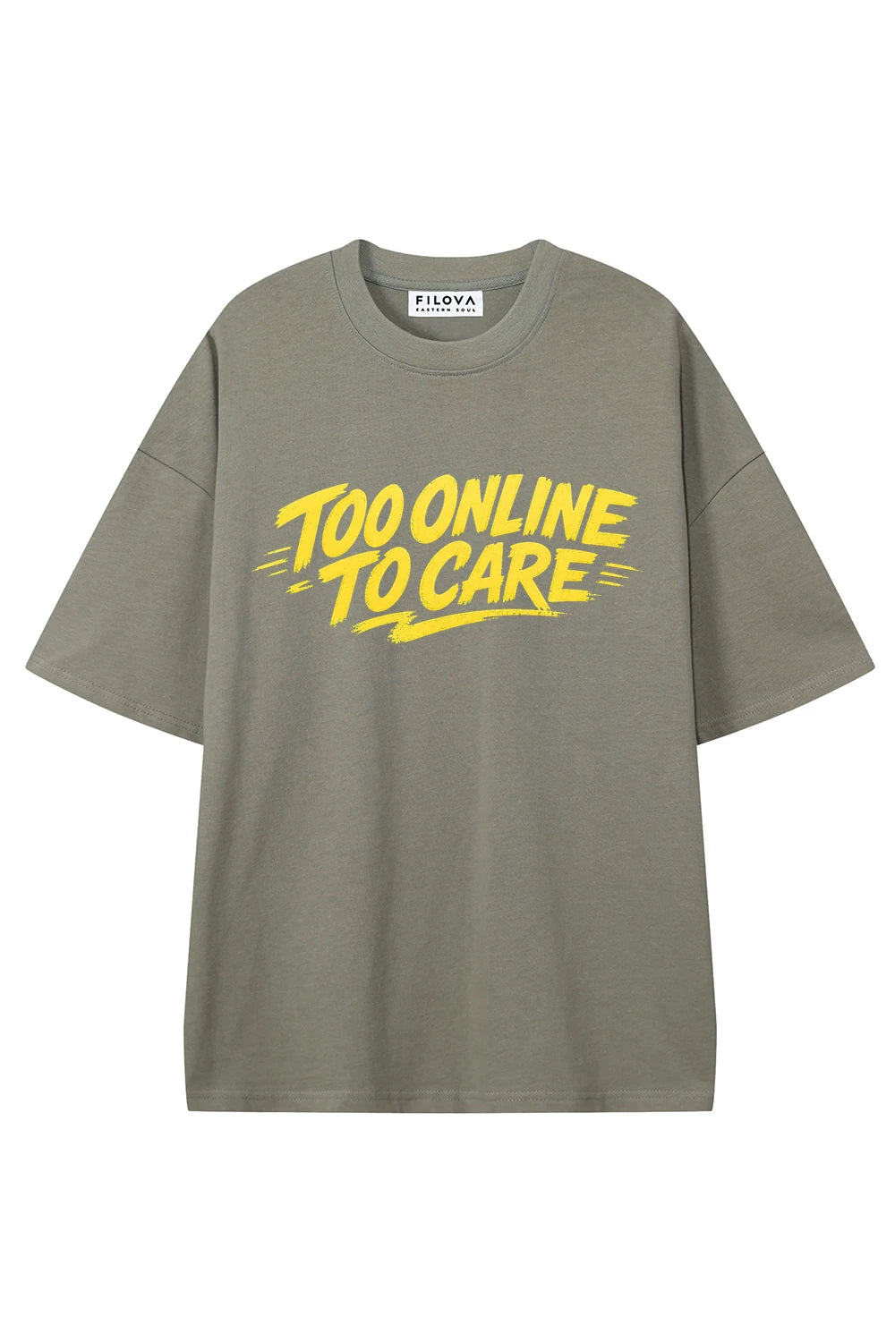 Too Online To Care Dark Gray graphic T-shirt, front view