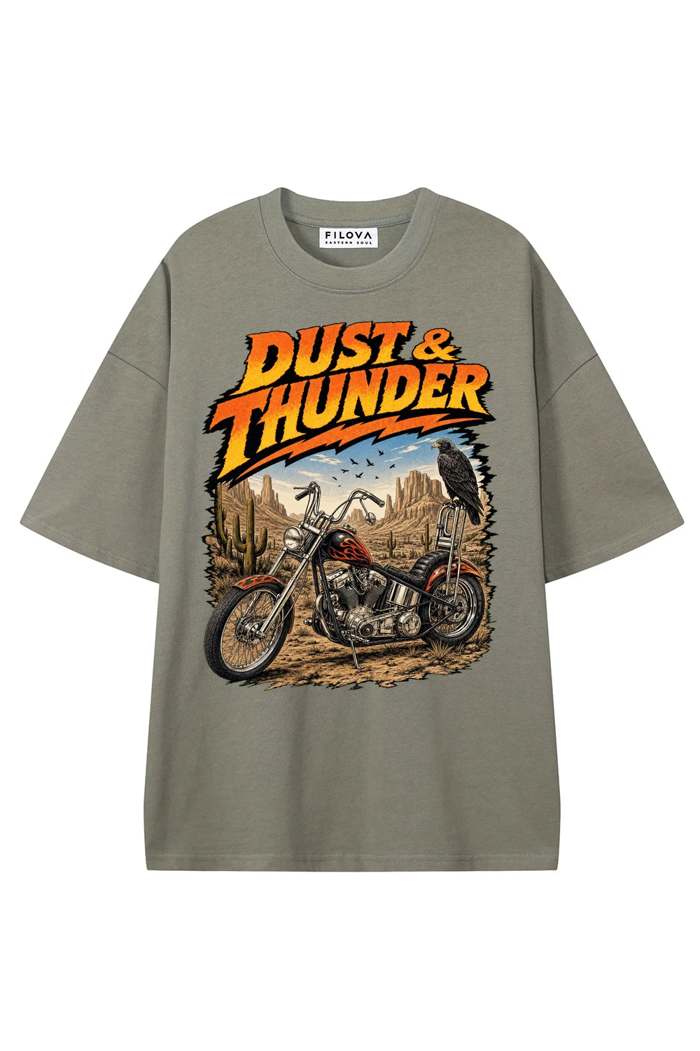 Dust And Thunder Dark Gray graphic T-shirt, front view