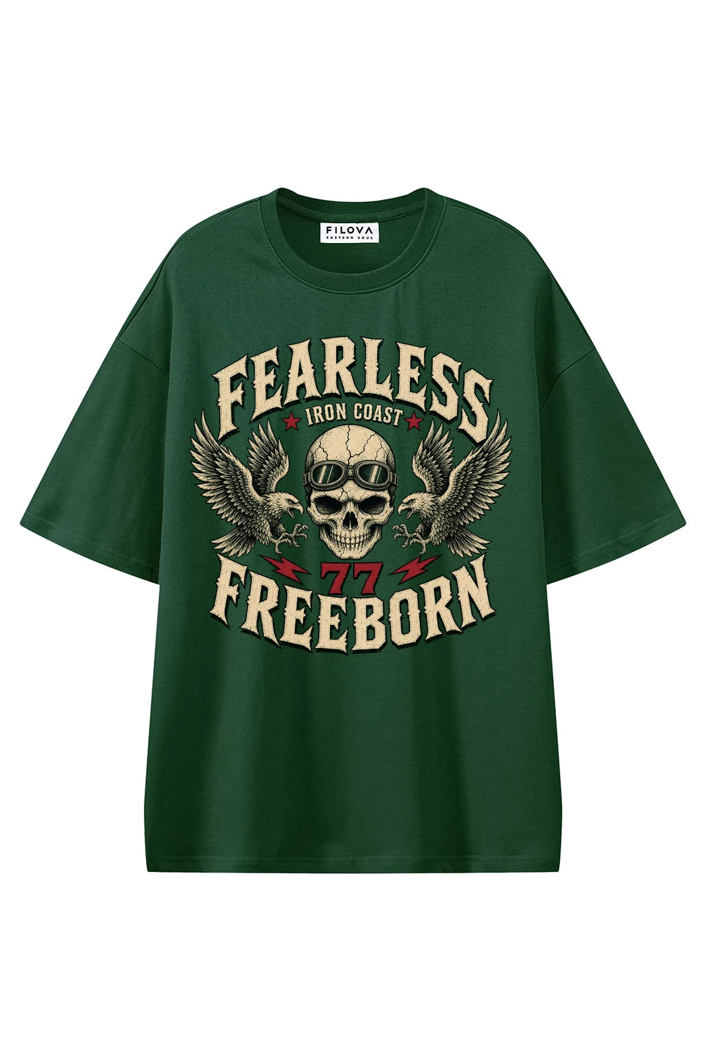 Fearless Freeborn Dark Green graphic T-shirt, front view