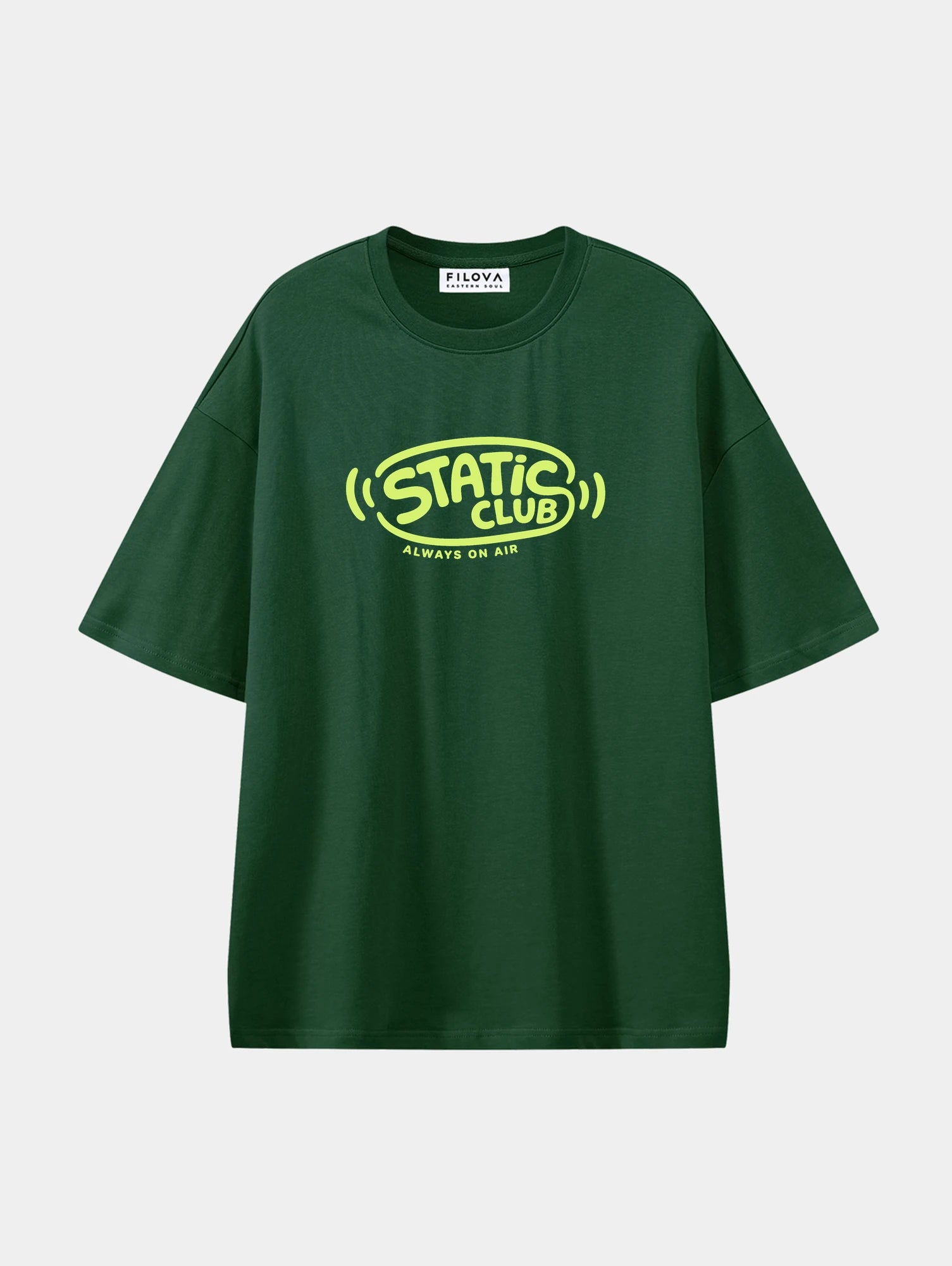 Static Club Dark Green graphic T-shirt, front view
