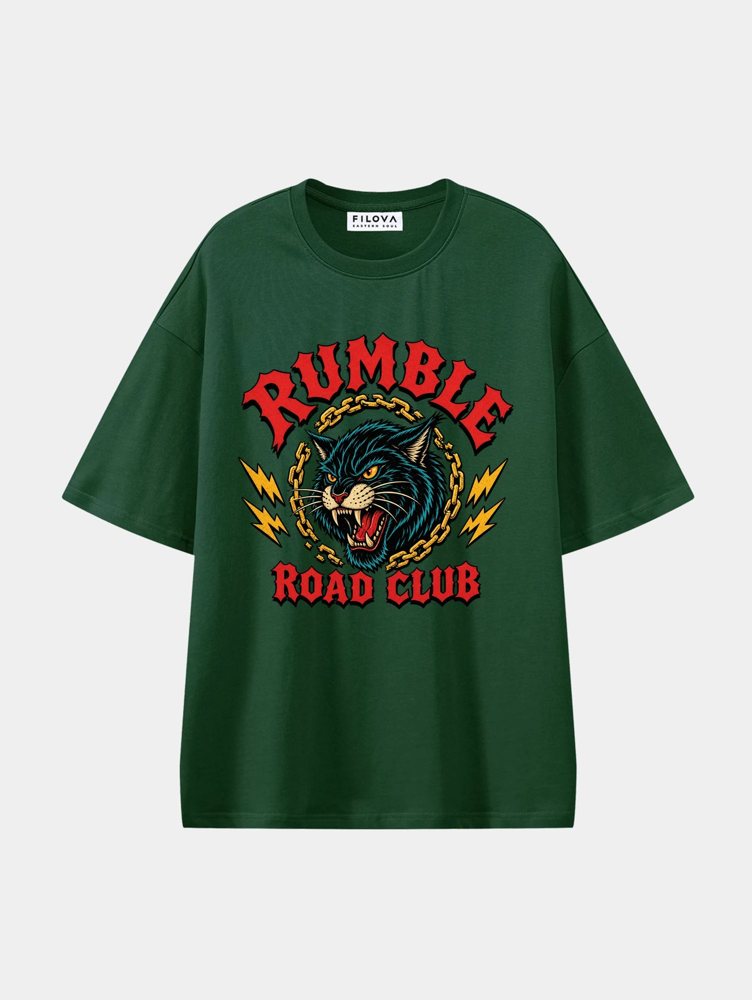 Rumble Road Club Dark Green graphic T-shirt, front view