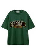 Cascade Pine Gold Dark Green graphic T-shirt, front view