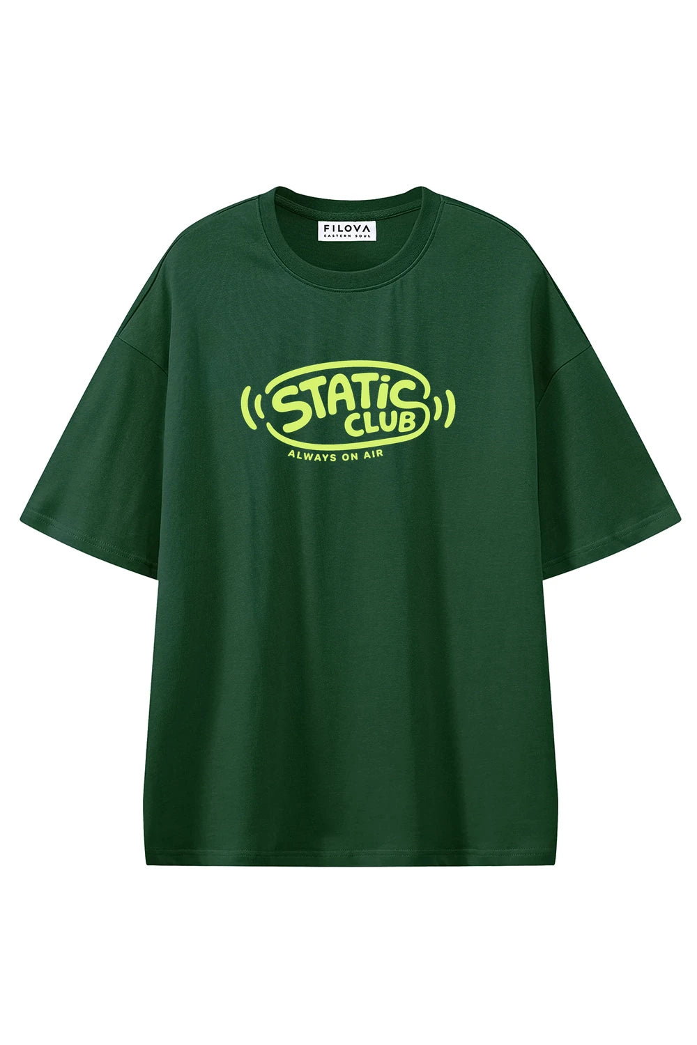 Static Club Dark Green graphic T-shirt, front view