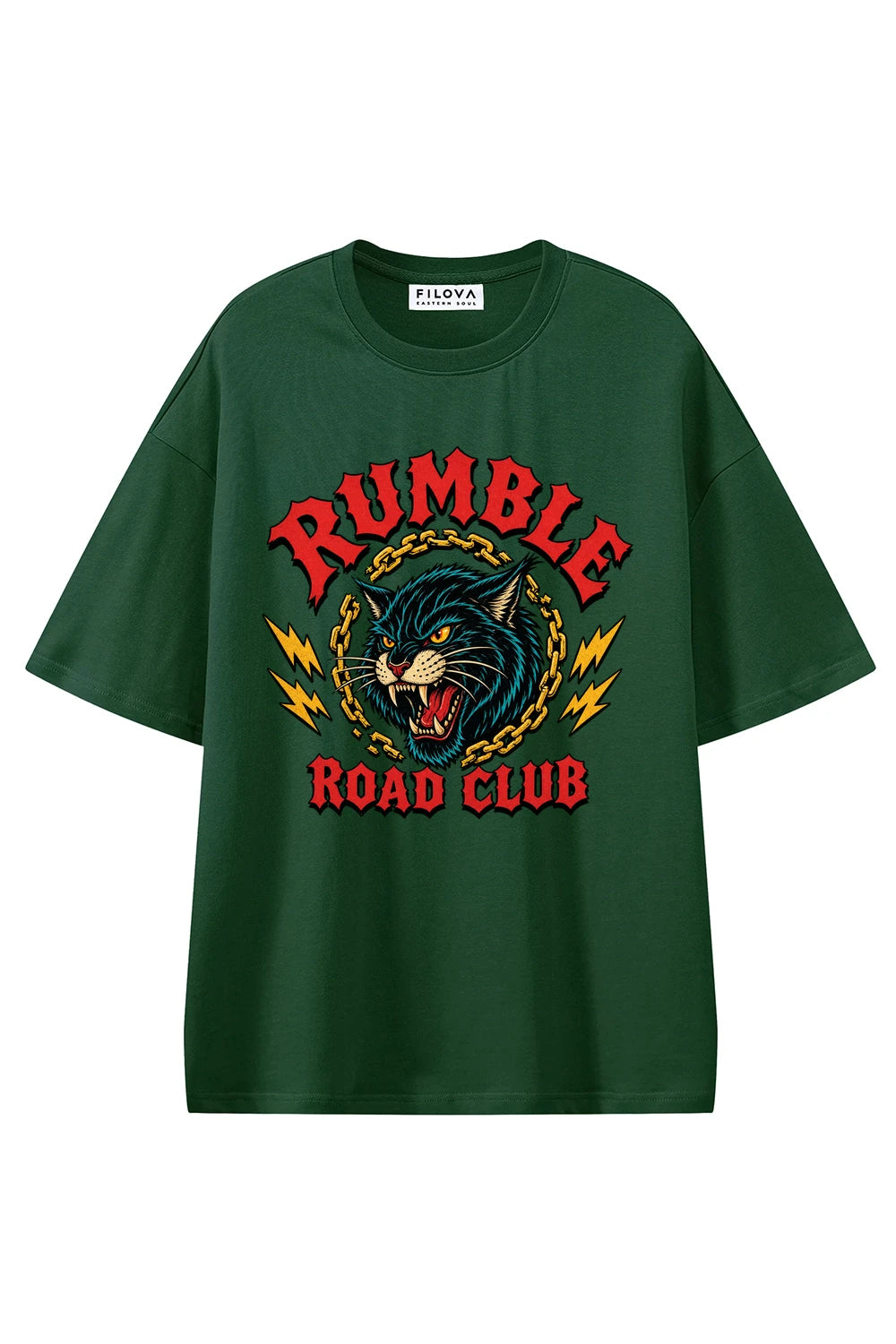Rumble Road Club Dark Green graphic T-shirt, front view