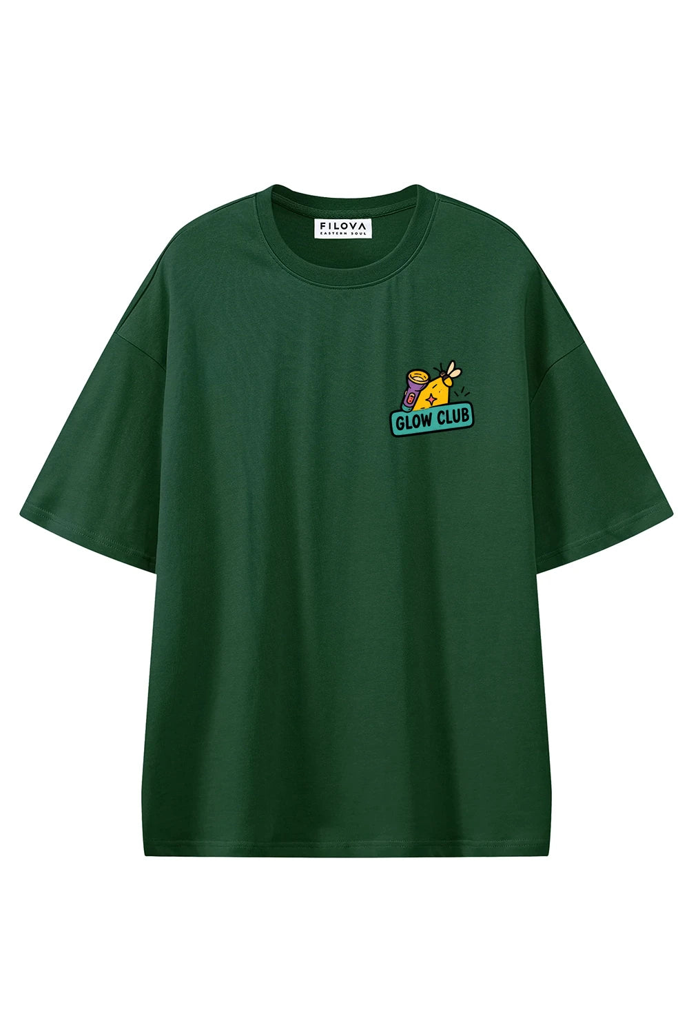 Night Glow Club Dark Green graphic T-shirt, front view