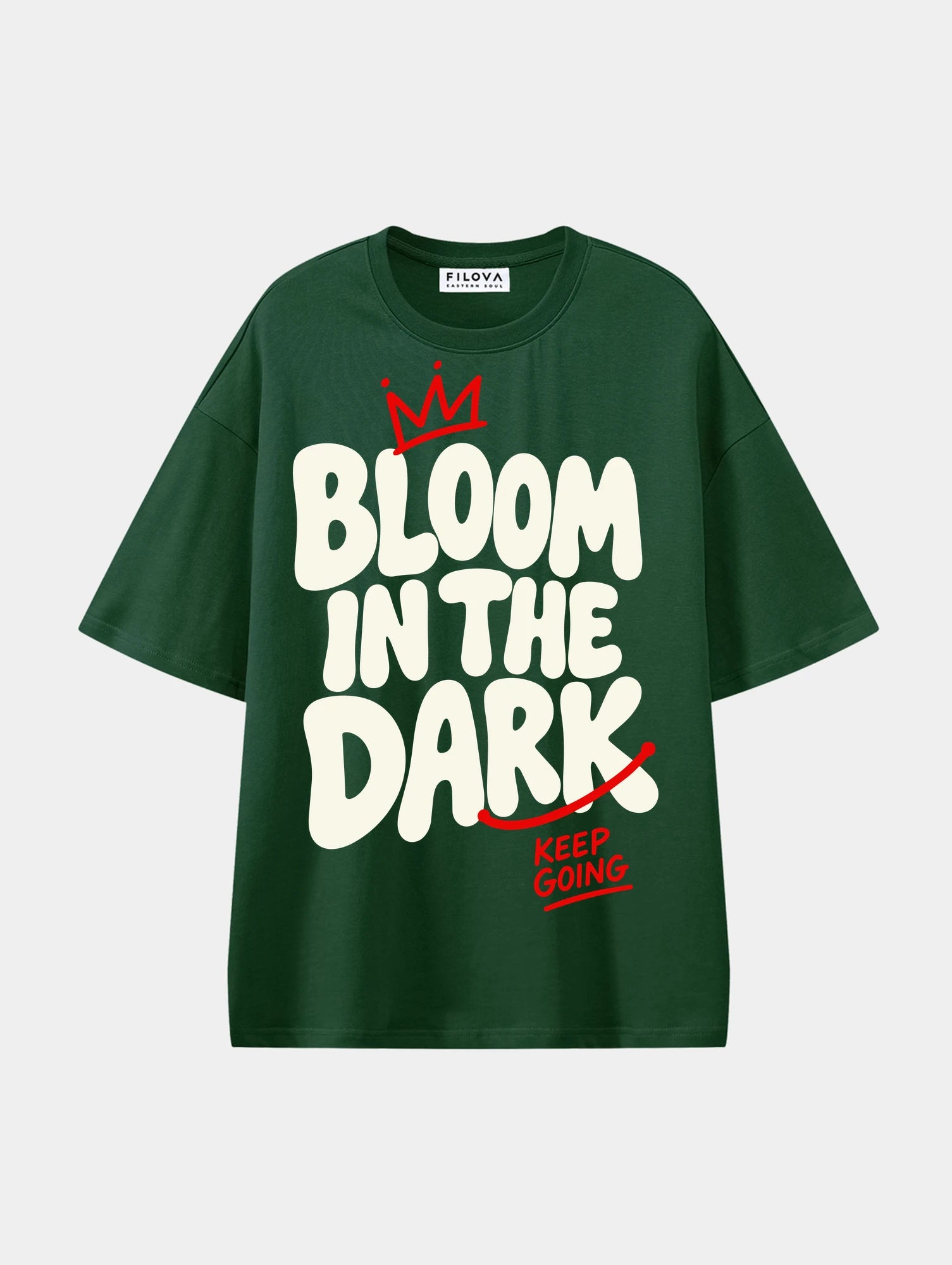 Bloom In The Dark Dark Green graphic T-shirt, front view