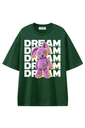 Dream Plush Rabbit Dark Green graphic T-shirt, front view