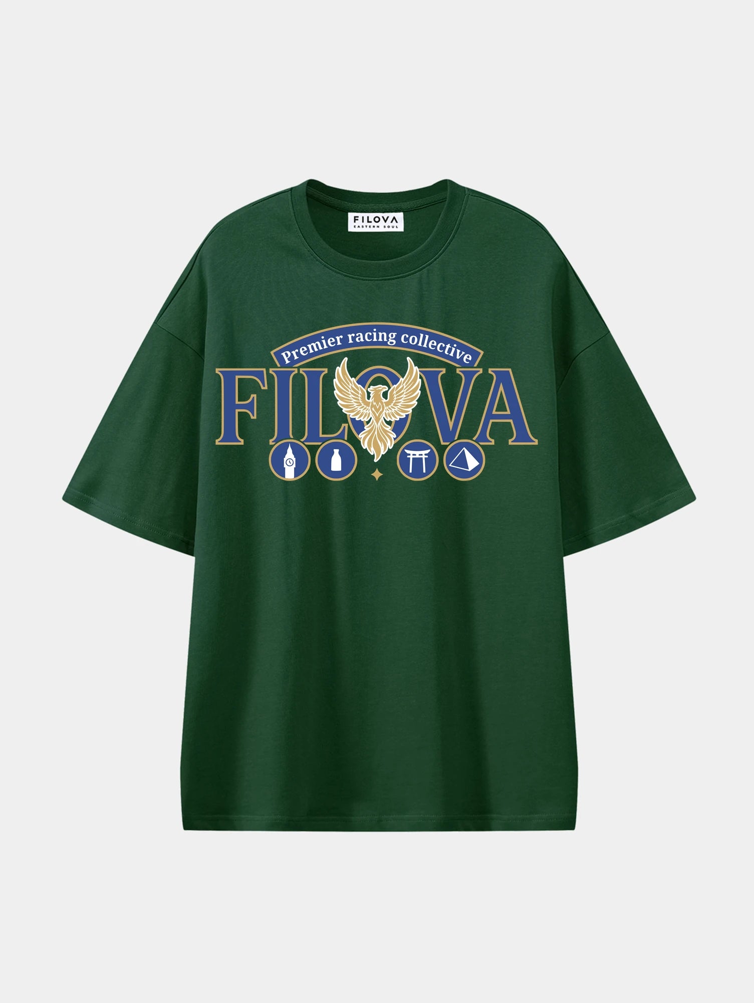 Premier Racing Collective Dark Green graphic T-shirt, front view