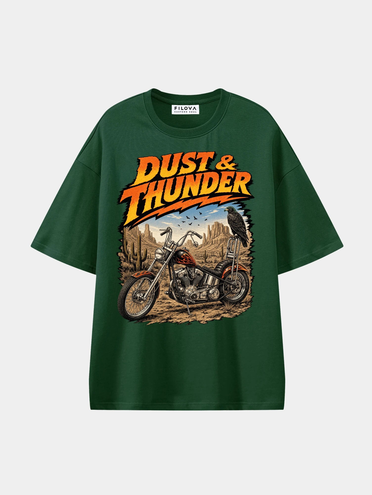Dust And Thunder Dark Green graphic T-shirt, front view