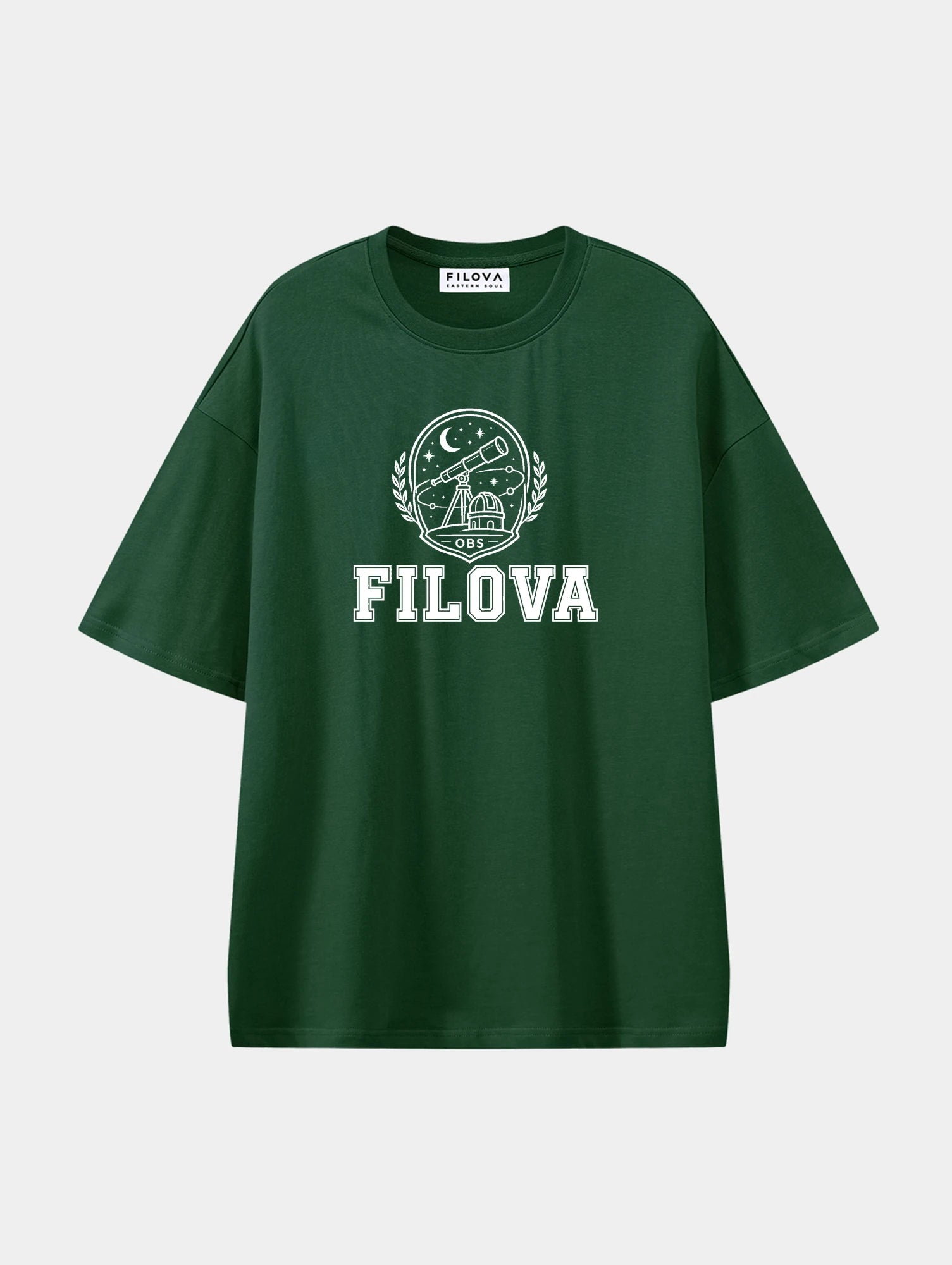 Filova Observatory Club Dark Green graphic T-shirt, front view