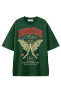 Moonlit Moth No 1 Dark Green graphic T-shirt, front view