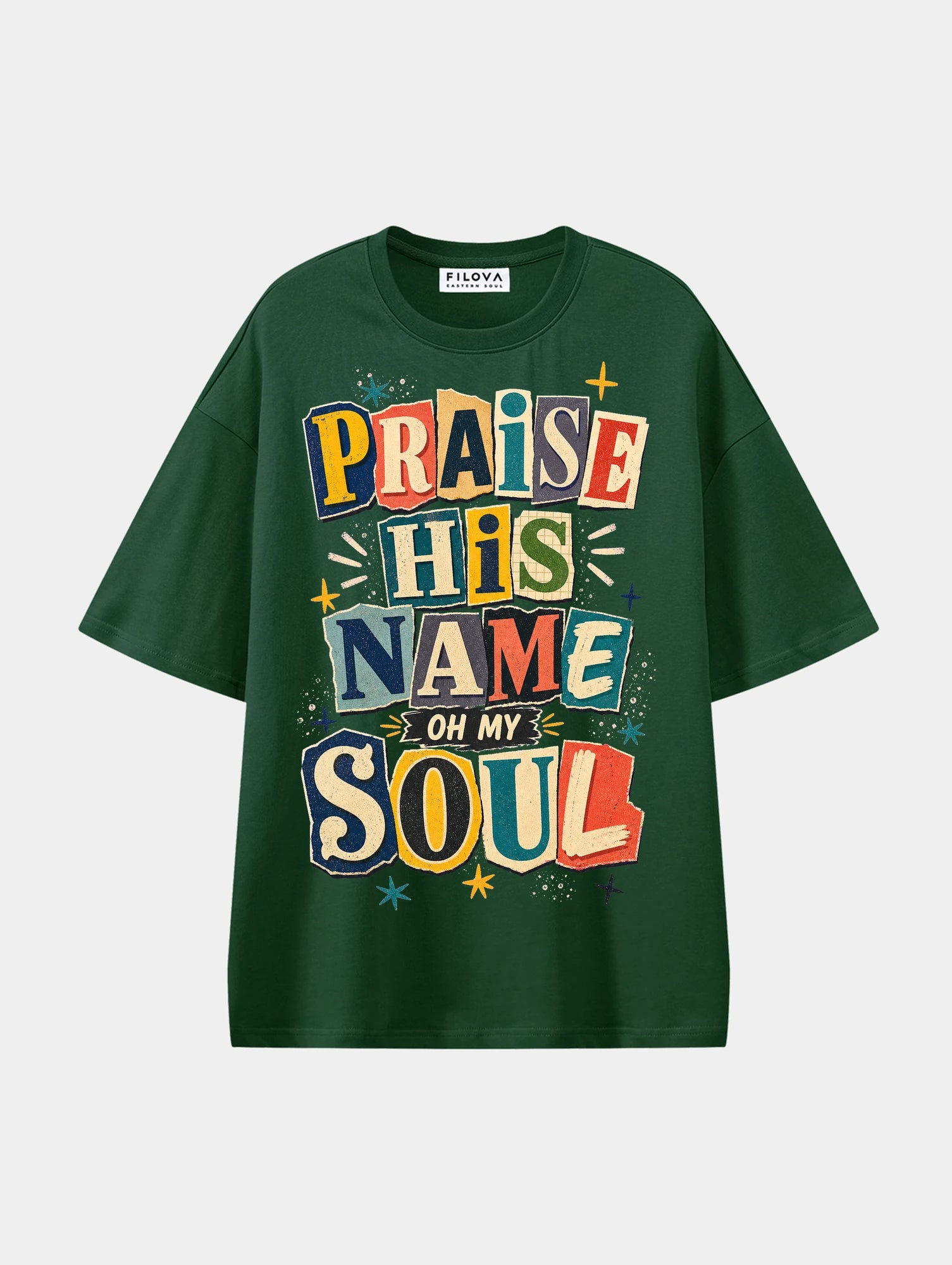 Praise His Name Soul Dark Green graphic T-shirt, front view