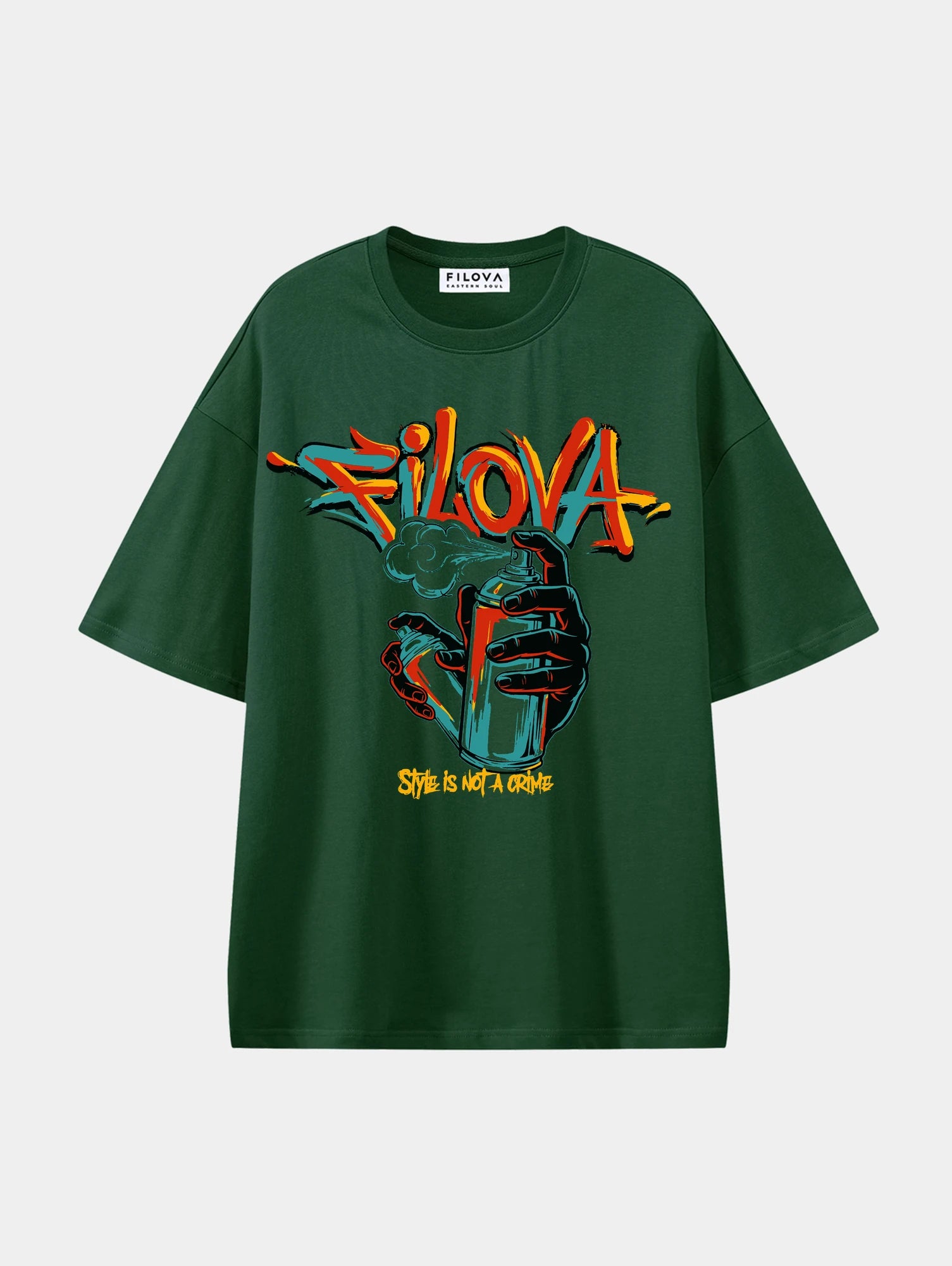 Style Is Not A Crime Dark Green graphic T-shirt, front view
