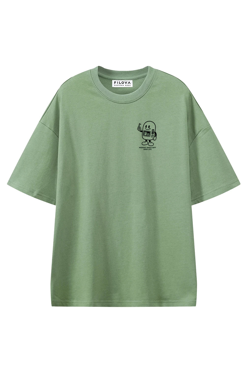 Midnight Snack Dept Light Green graphic T-shirt, front view