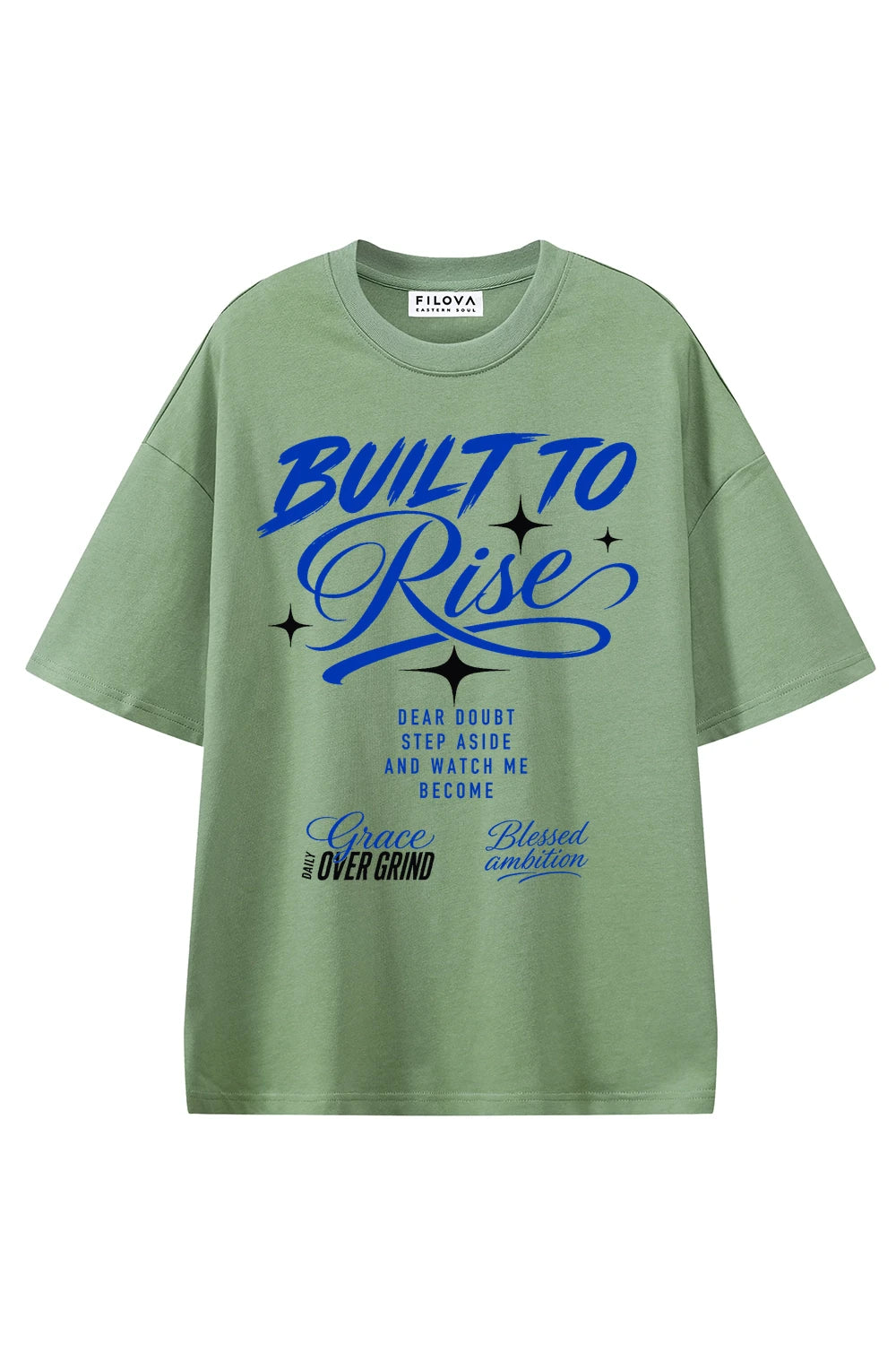 Built To Rise Light Green graphic T-shirt, front view