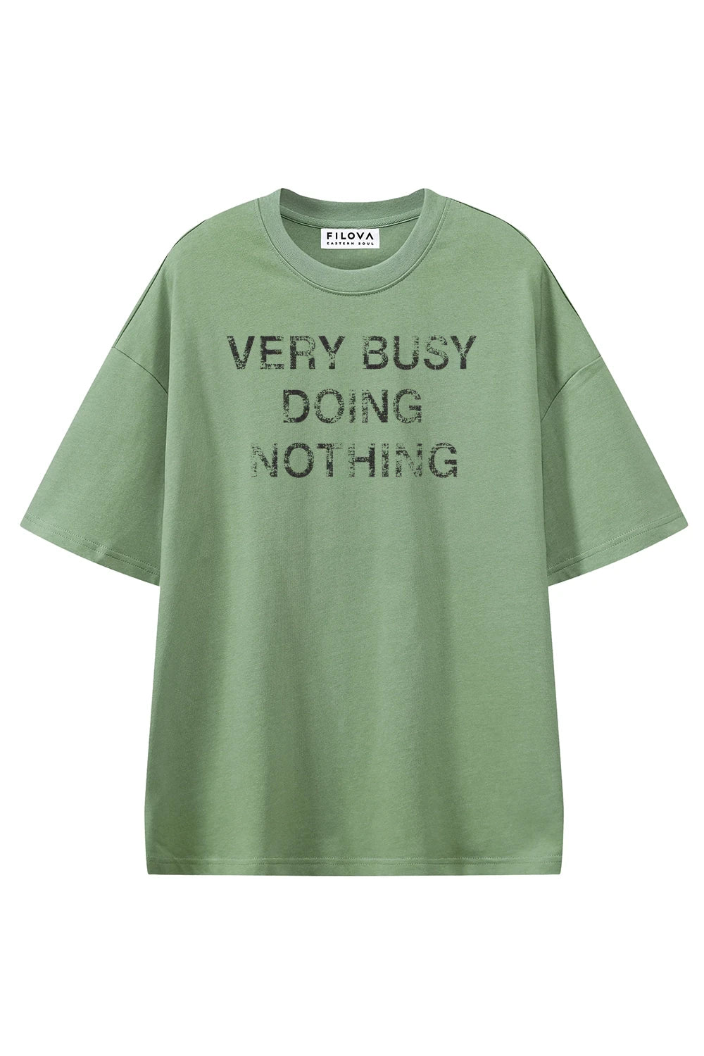 Very Busy Doing Nothing Light Green graphic T-shirt, front view